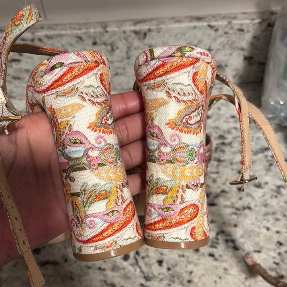 ANTONIO MELANI Pink and Orange Floral Platform Heels - Picture 7 of 8